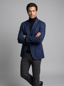 Men's Relaxed Linen Blend Blazer in Navy – front view