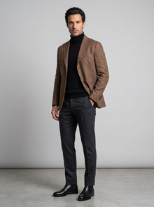 Men's Relaxed Linen Blend Blazer in Brown – front view