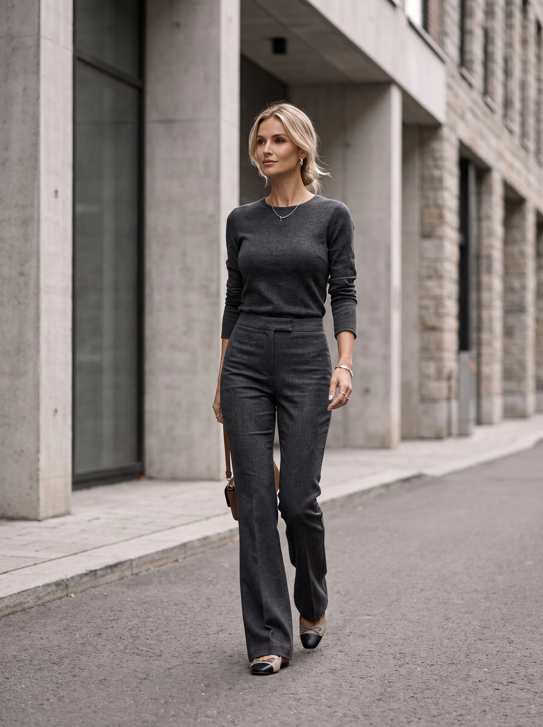 Women's Wool Blend Flare Trousers in Dark Grey – lifestyle shot