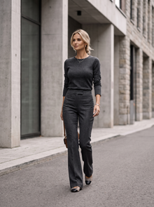 Women's Wool Blend Flare Trousers in Dark Grey – lifestyle shot