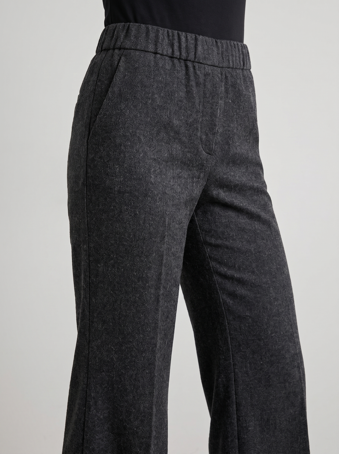 Women's Wool Blend Flare Trousers in Dark Grey – close-up