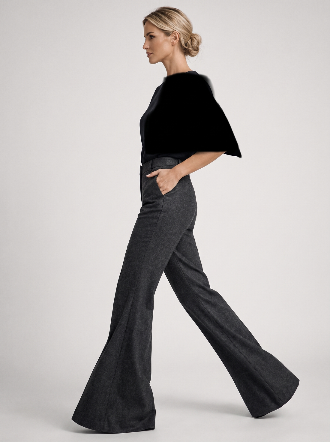 Women's Wool Blend Flare Trousers in Dark Grey – front view