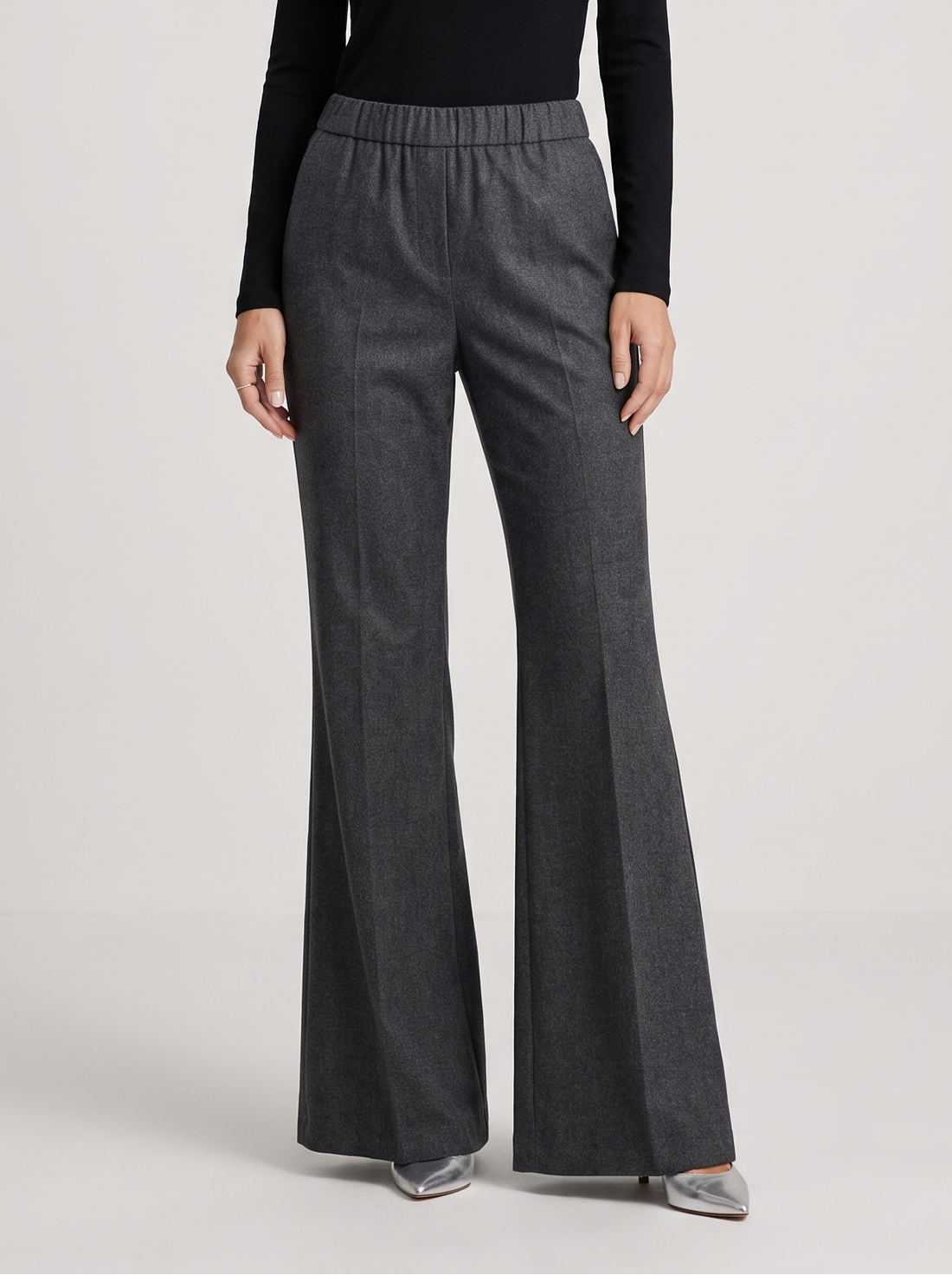 Women's Wool Blend Flare Trousers in Dark Grey – front view