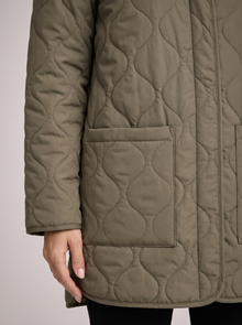 Women's Collarless Quilted Jacket in Khaki – close-up