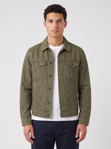 Men's Classic Denim Trucker Jacket in Green – front view