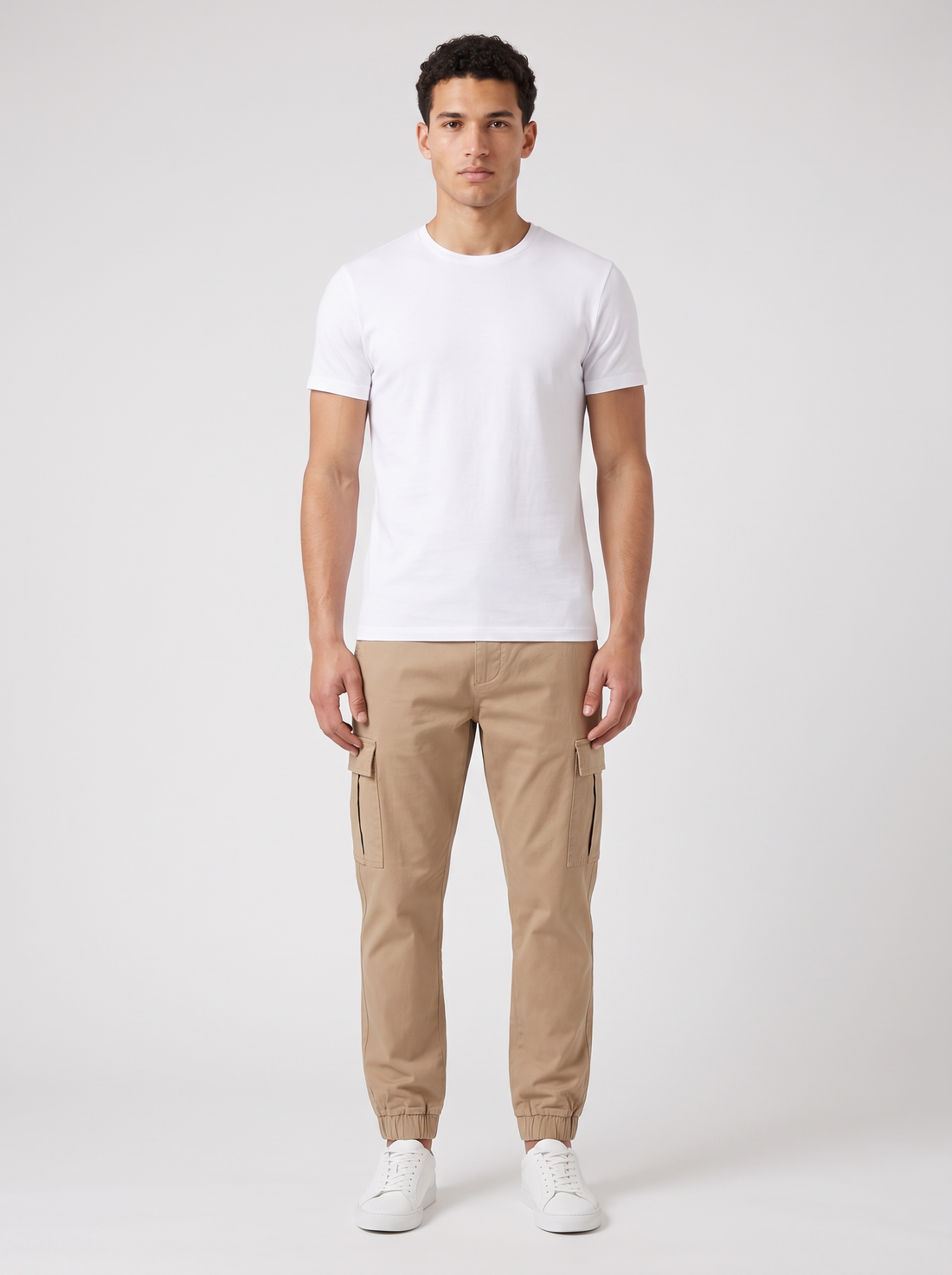 Men's Stretch Cotton Cargo Joggers in Desert Sand – image 6