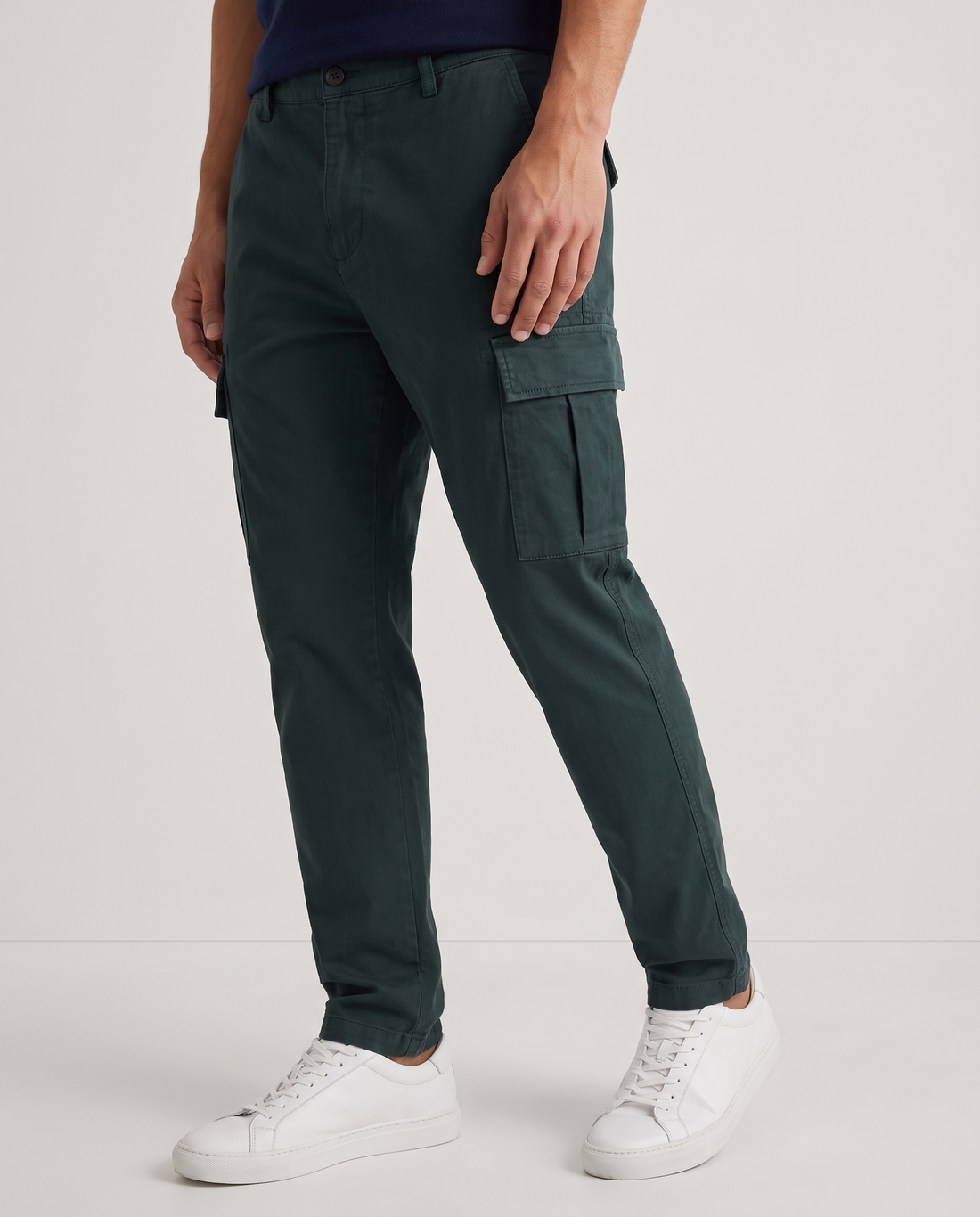 Men's Stretch Cotton Cargo Joggers in Navy Green