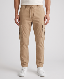 Men's Stretch Cotton Cargo Joggers in Desert Sand – front view