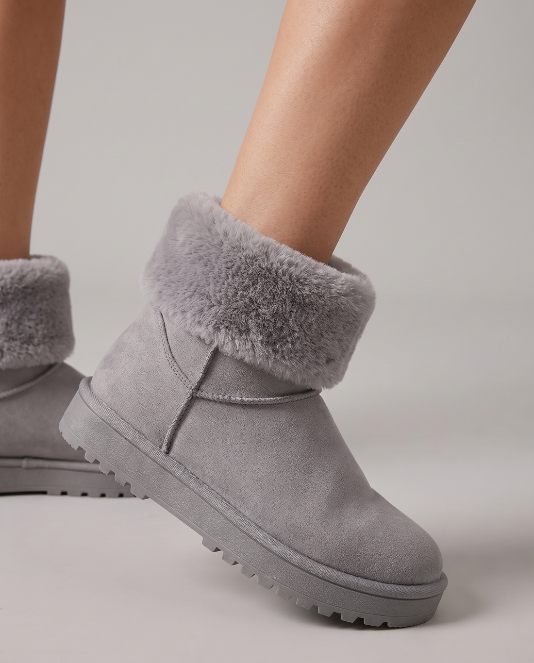 Women's Fleece Lined Slipper Boots in Grey – close-up