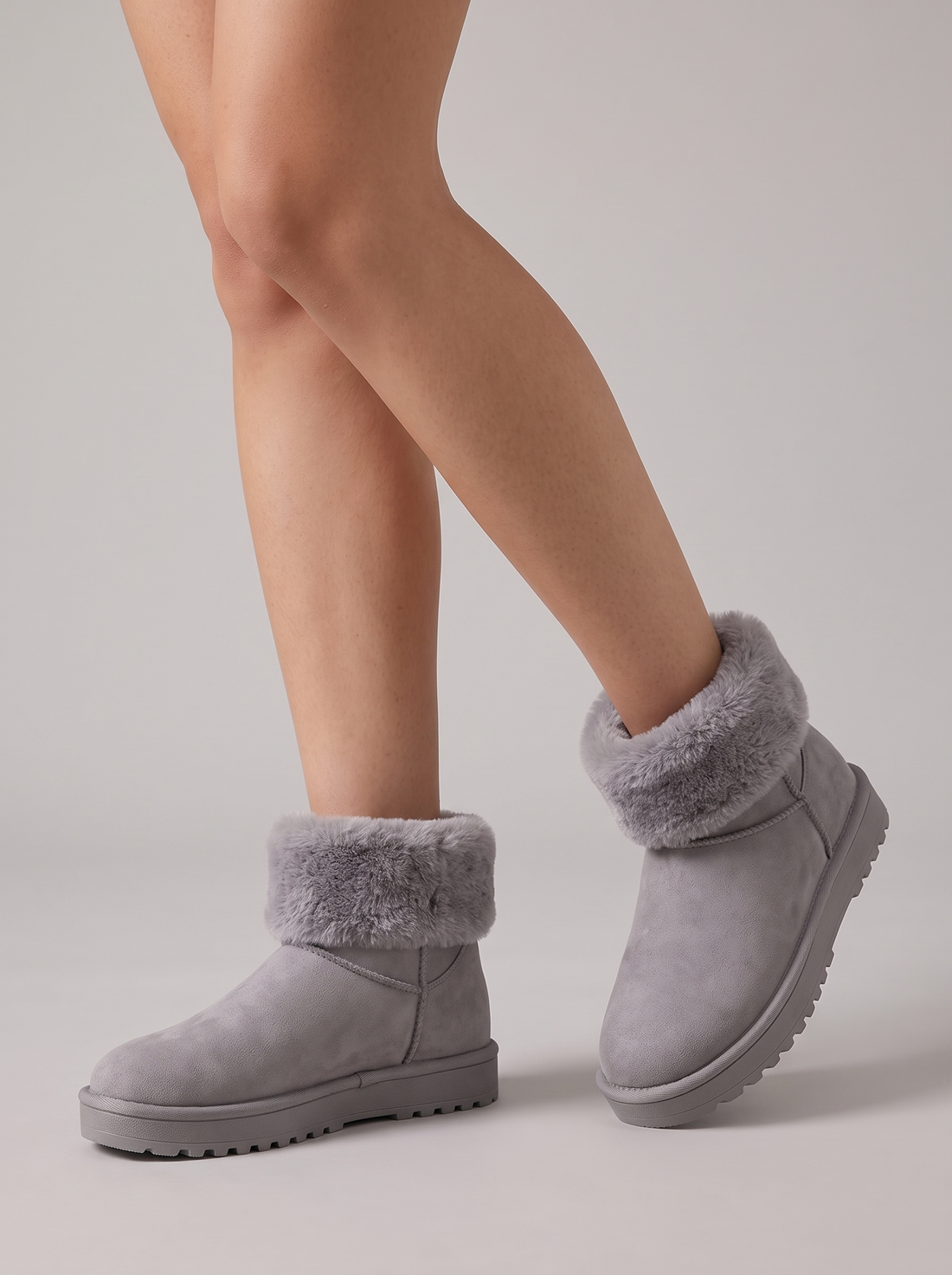Women's Fleece Lined Slipper Boots in Grey – three-quarter view