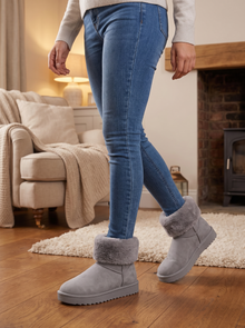 Women's Fleece Lined Slipper Boots in Grey – lifestyle shot