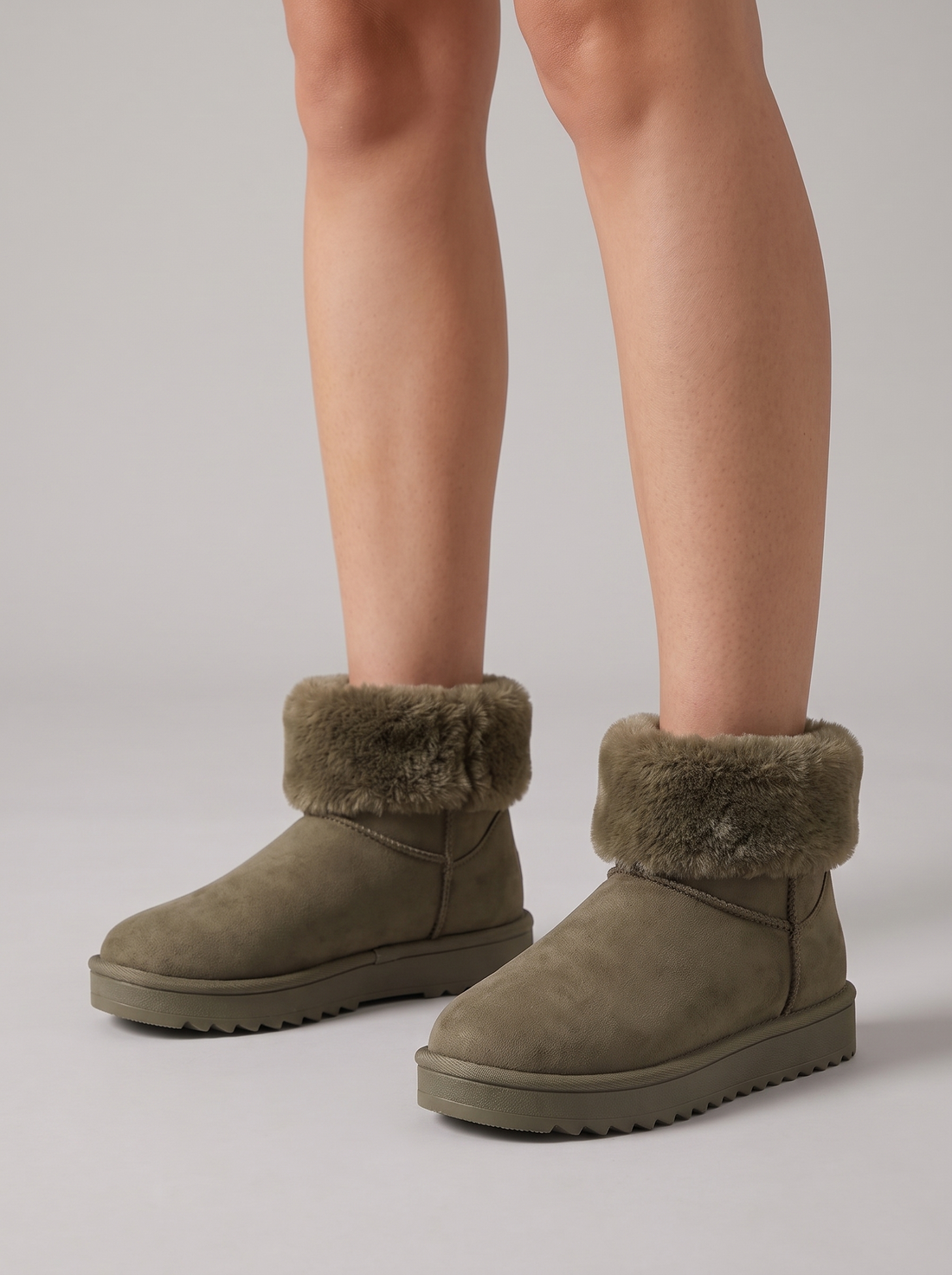 Women's Fleece Lined Slipper Boots in Khaki