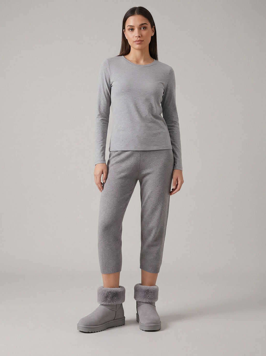 Women's Fleece Lined Slipper Boots in Grey – front view