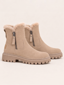 Women's Waterproof Faux Fur Lined Snow Boots in Beige – front view