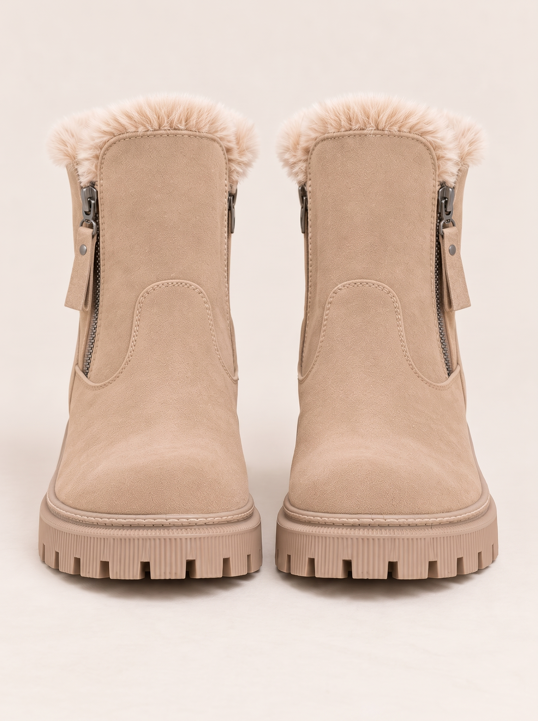 Women's Waterproof Faux Fur Lined Snow Boots in Beige – front view