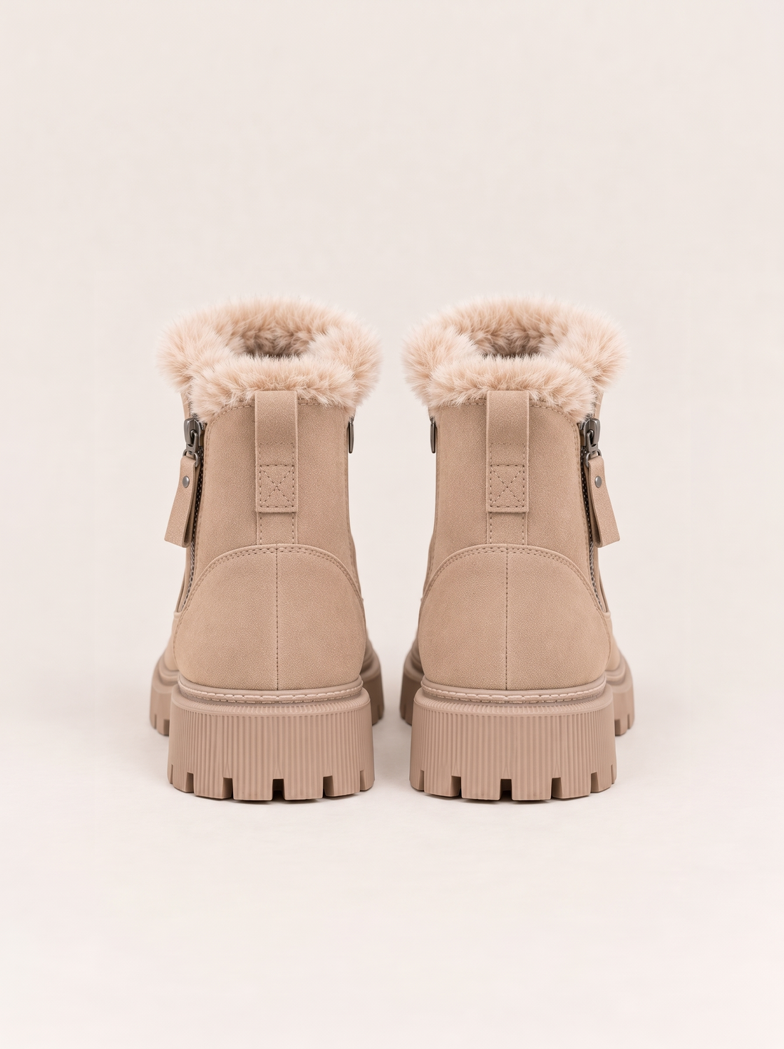 Women's Waterproof Faux Fur Lined Snow Boots in Beige – detail view