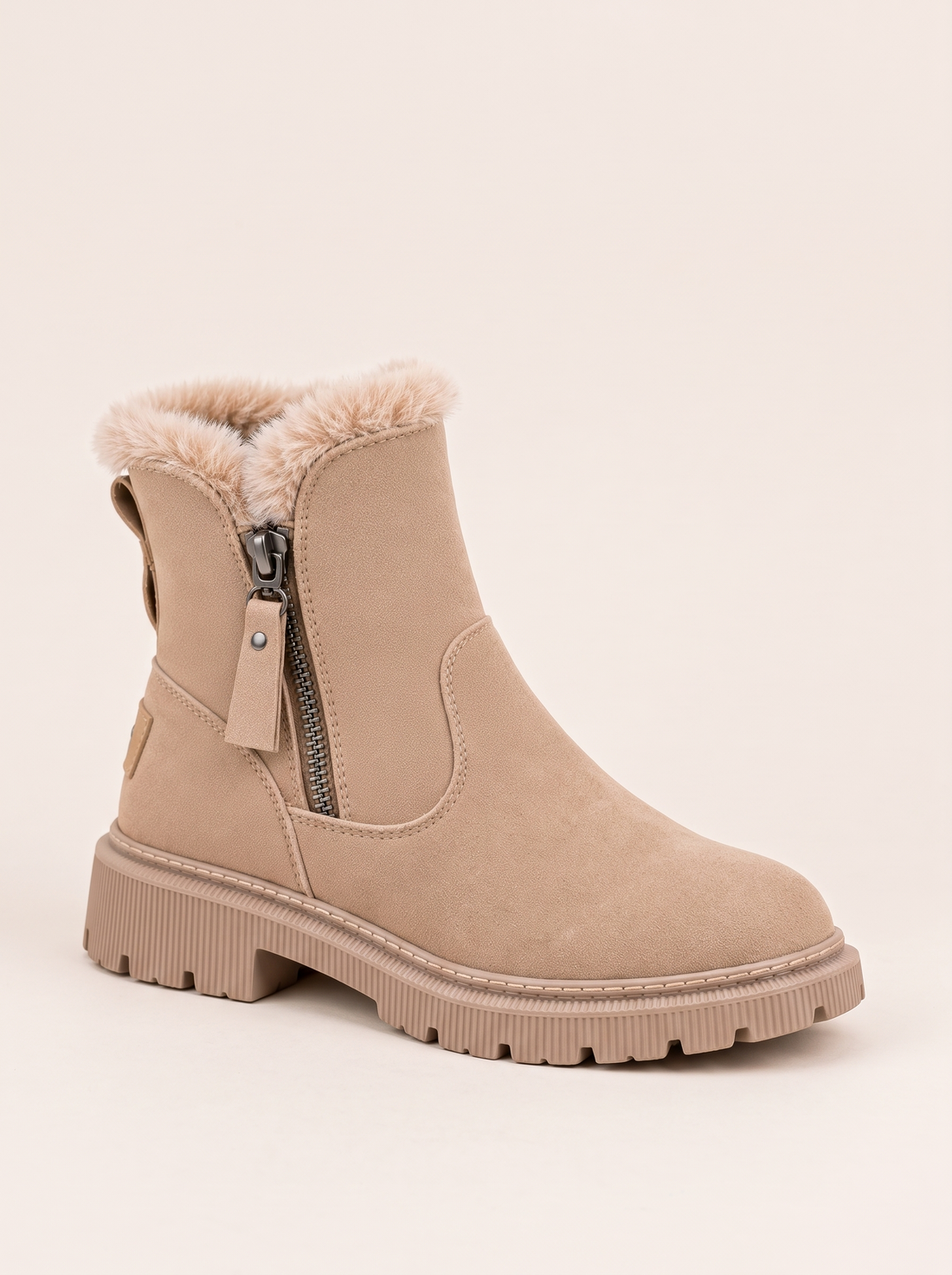 Women's Waterproof Faux Fur Lined Snow Boots in Beige – sole view