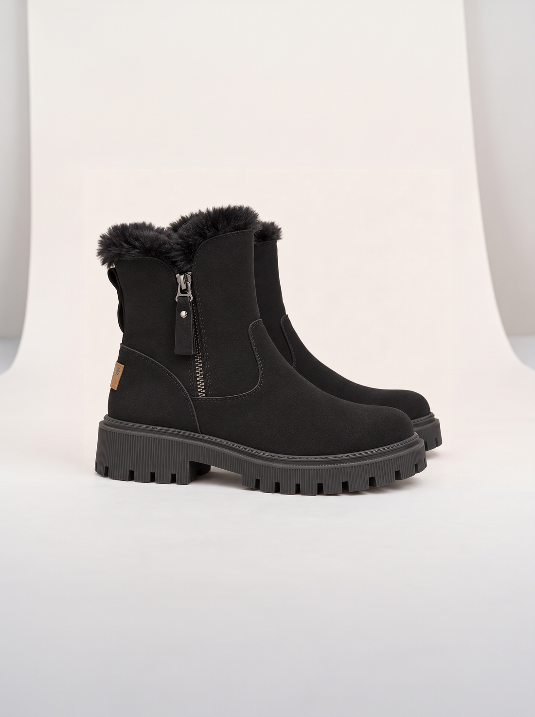 Women's Waterproof Faux Fur Lined Snow Boots in Black – front view