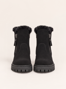Women's Waterproof Faux Fur Lined Snow Boots in Black – three-quarter view