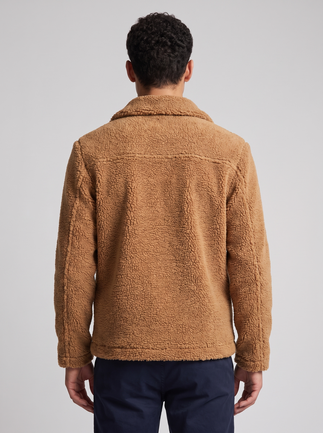Men's Teddy Sherpa Jacket in Camel – back view