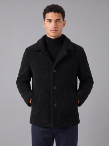 Men's Teddy Sherpa Jacket in Classic Black – front view