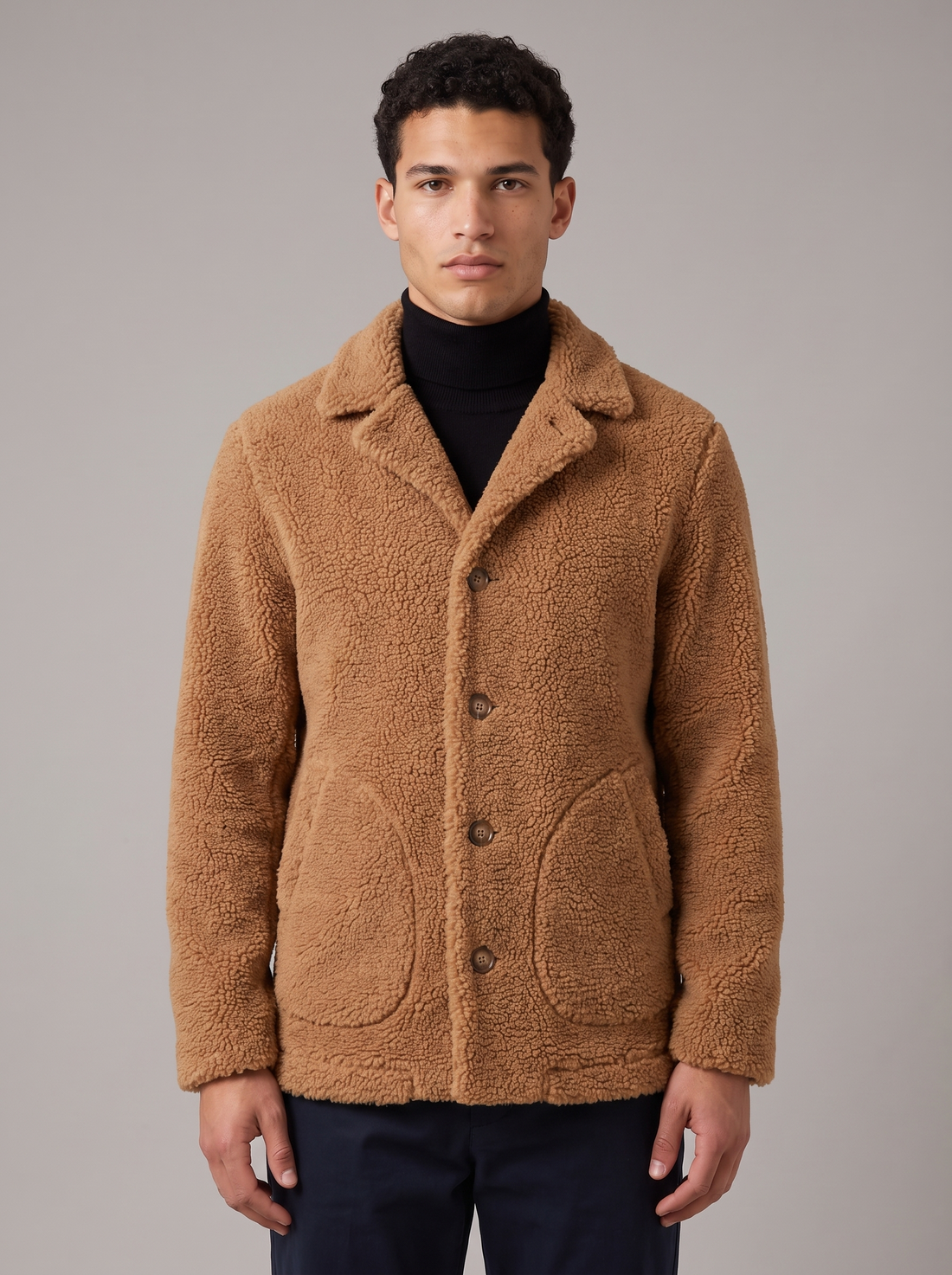 Men's Teddy Sherpa Jacket in Camel – front view
