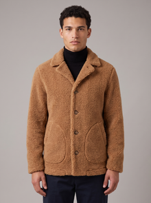 Men's Teddy Sherpa Jacket in Camel – front view