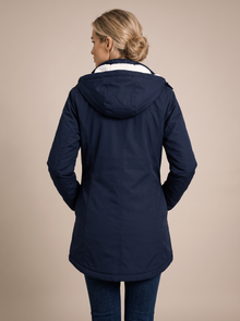 Women's Sherpa Lined Hooded Winter Jacket in Blue – back view