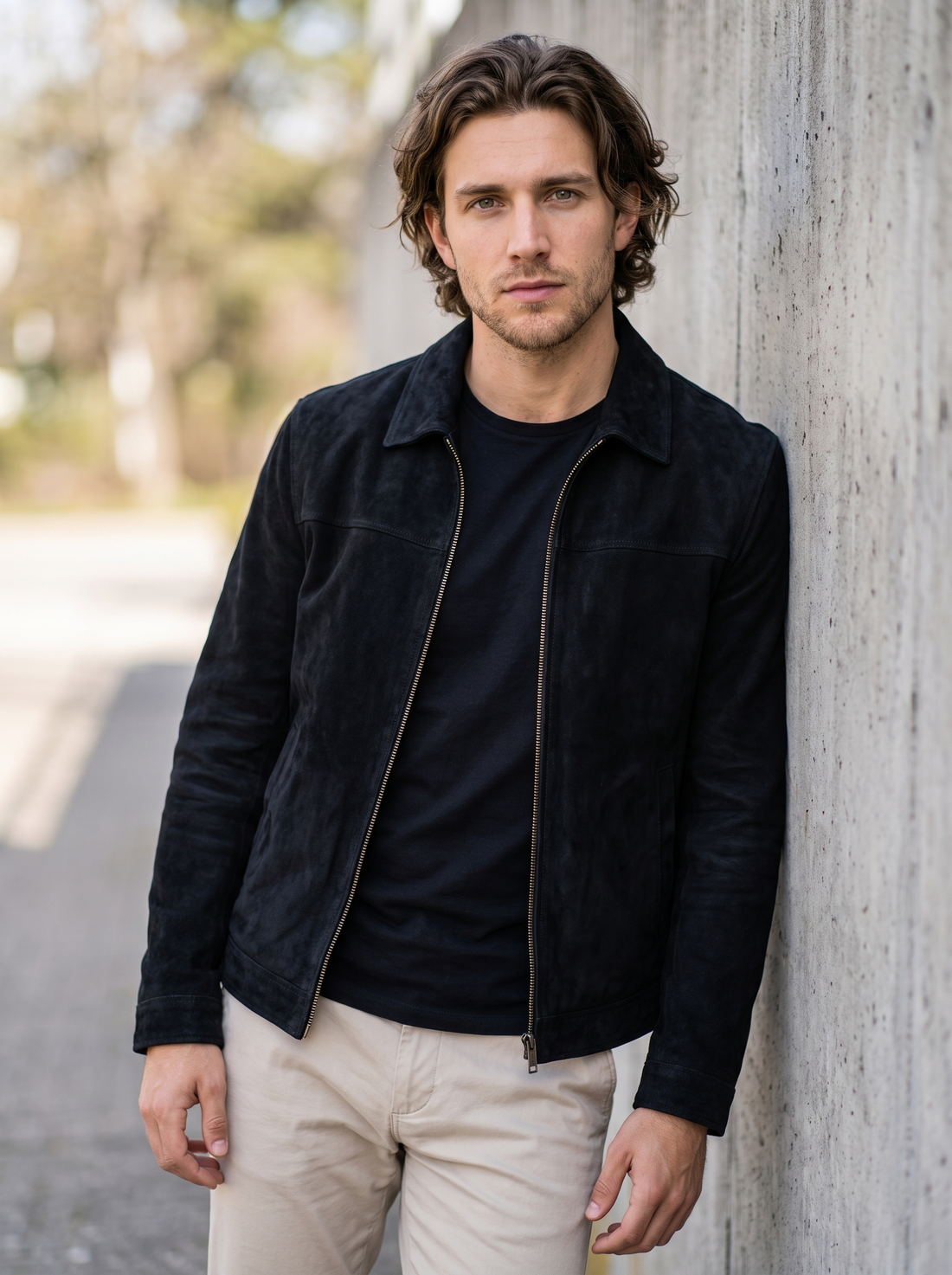 Men's Vintage Faux Suede Jacket in Black – lifestyle shot
