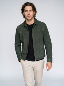 Men's Vintage Faux Suede Jacket in Green – front view