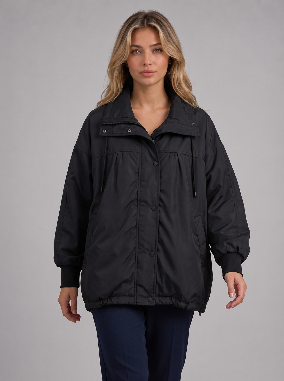 Women's Waterproof Windbreaker Jacket in Black – front view