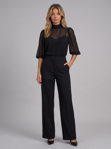 Women's Three Piece Wide Leg Trouser Set in Black – front view