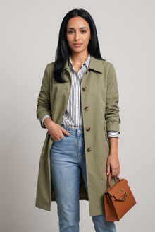 Women's Classic Longline Trench Coat in Green – front view