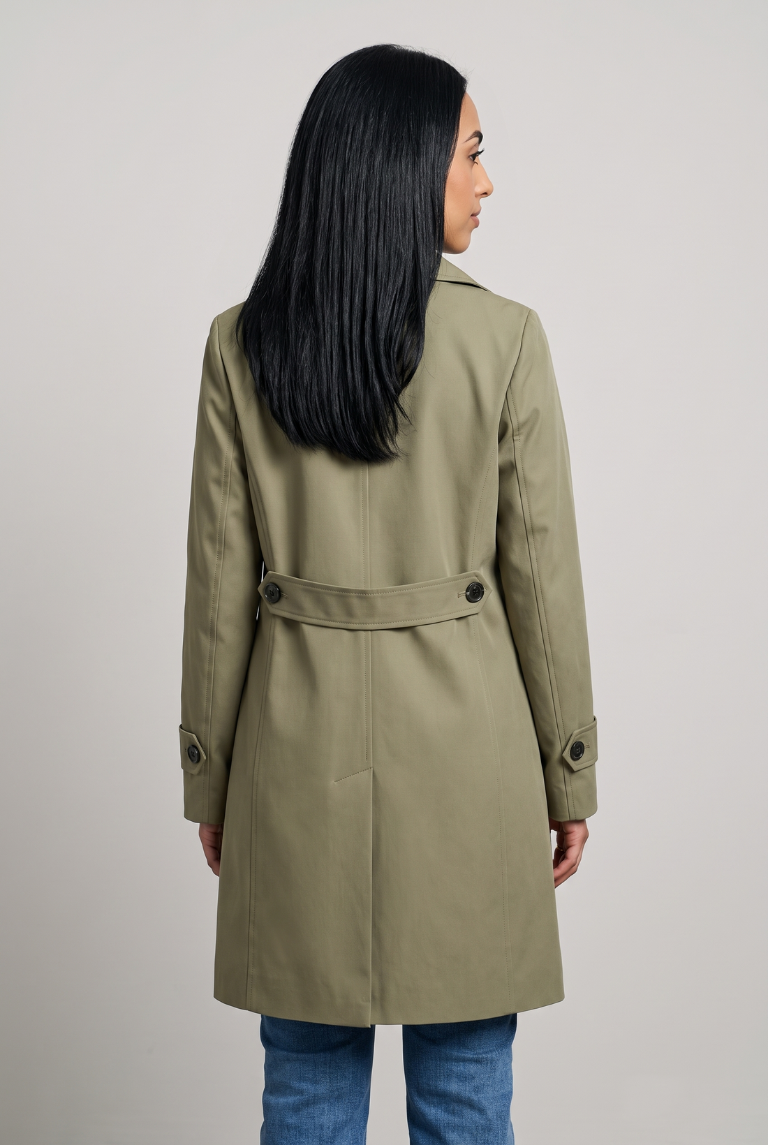 Women's Classic Longline Trench Coat in Green – back view