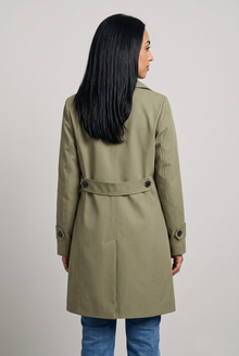Women's Classic Longline Trench Coat in Green – back view