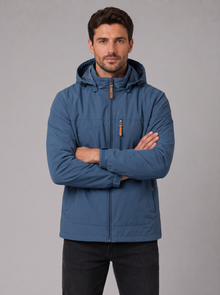 Men's Hooded Windbreaker Jacket in Blue – front view