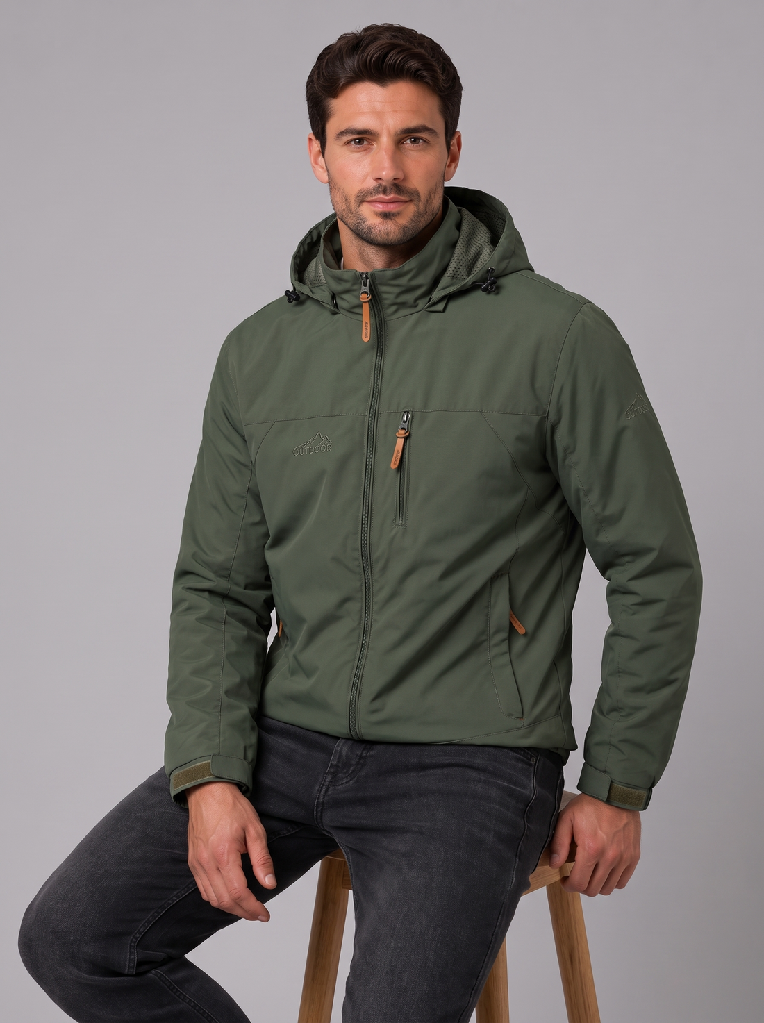 Men's Hooded Windbreaker Jacket in Green – front view