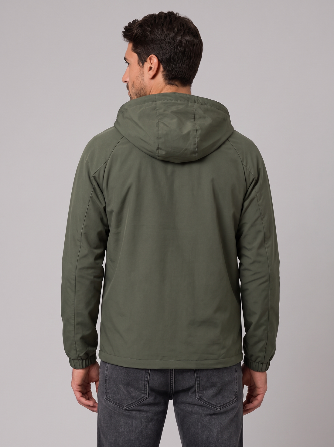 Men's Hooded Windbreaker Jacket in Khaki – back view