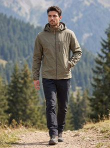 Men's Hooded Windbreaker Jacket in Khaki – lifestyle shot