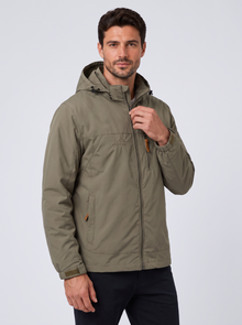 Men's Hooded Windbreaker Jacket in Khaki – three-quarter view