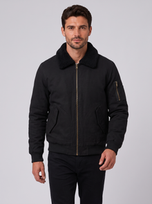 Men's Sherpa-Lined Bomber Jacket in Black – front view