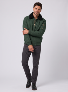 Men's Sherpa-Lined Bomber Jacket in Green – front view