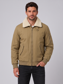 Men's Sherpa-Lined Bomber Jacket in Khaki – front view