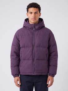 Unisex Oversized Hooded Puffer Jacket in Purple – front view