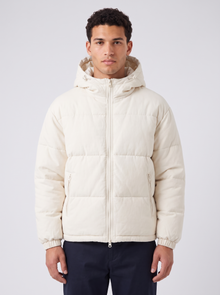 Unisex Oversized Hooded Puffer Jacket in Off-White – front view