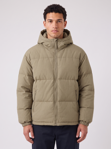 Unisex Oversized Hooded Puffer Jacket in Khaki – front view