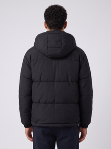 Unisex Oversized Hooded Puffer Jacket in Black – back view