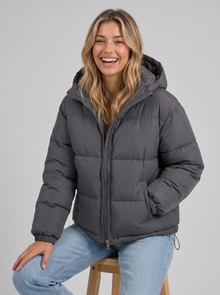 Unisex Oversized Hooded Puffer Jacket in Dark Grey