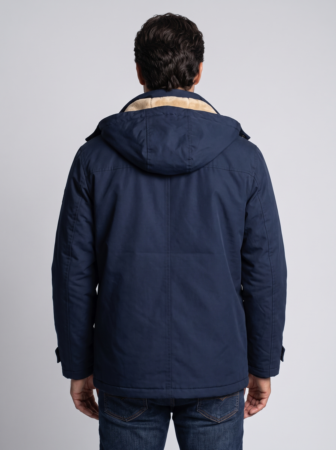 Men's Fleece Lined Hooded Winter Jacket in Blue – back view