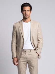 Men's Slim Fit Linen Look Two Piece Suit in Apricot – front view